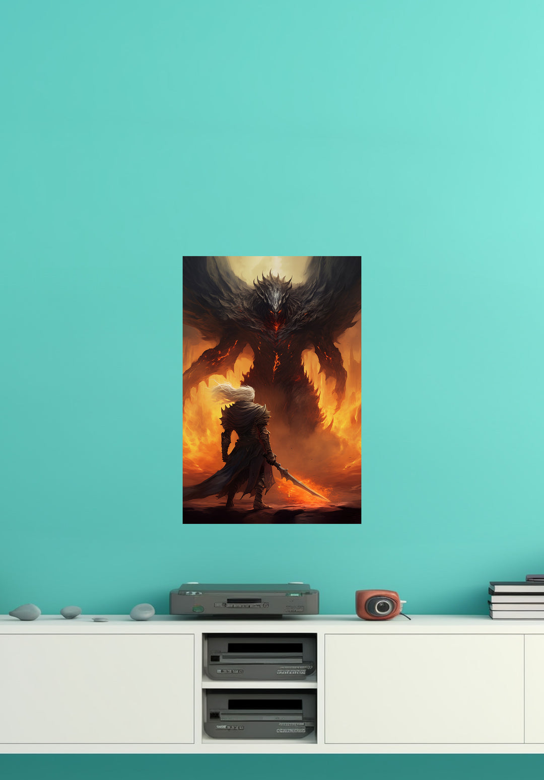 Ashen Warrior Versus Monster - Wall Poster