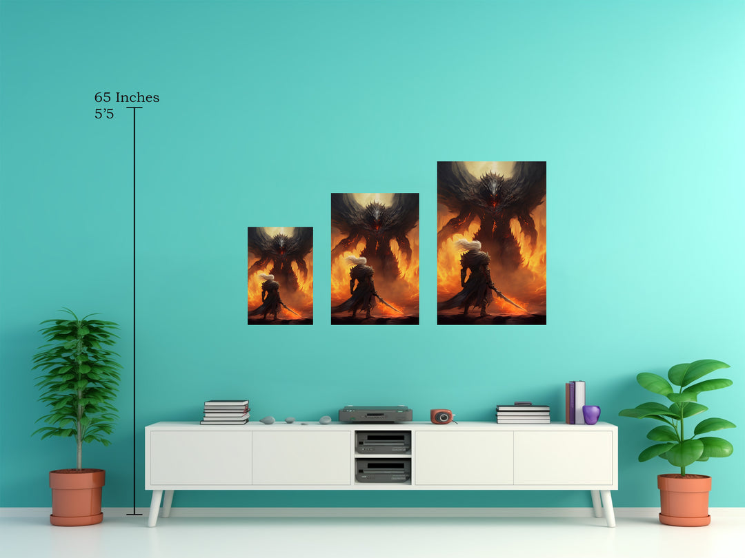 Ashen Warrior Versus Monster - Wall Poster