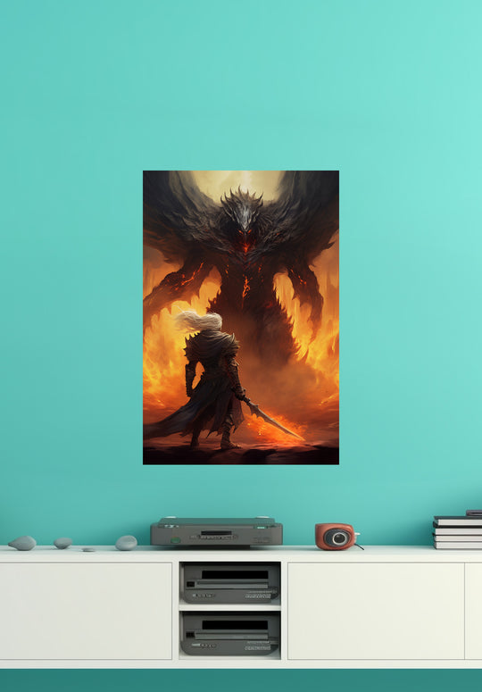 Ashen Warrior Versus Monster - Wall Poster